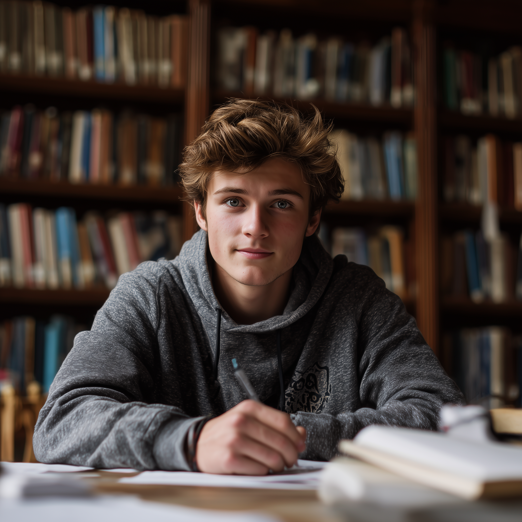 Teenager at library